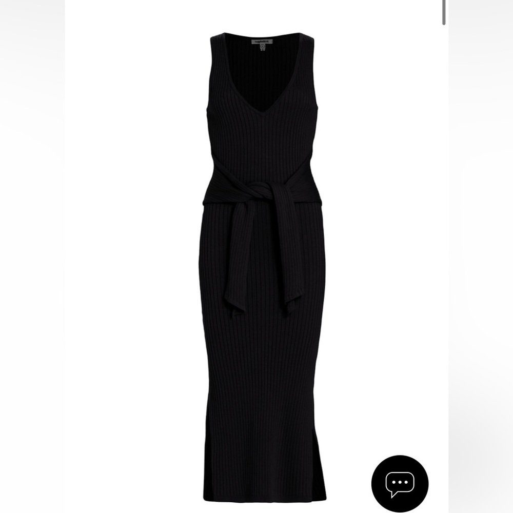 Good American Size 0 Belted Cotton Rib-Knit Midi-Dress